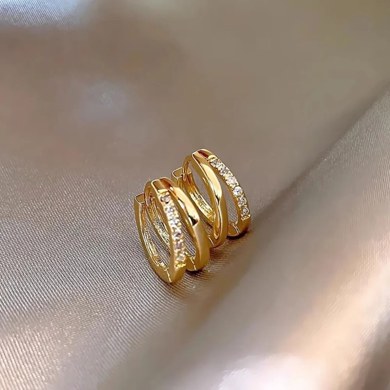 Geometric Double Circle Crossing Zircon Hoops 5