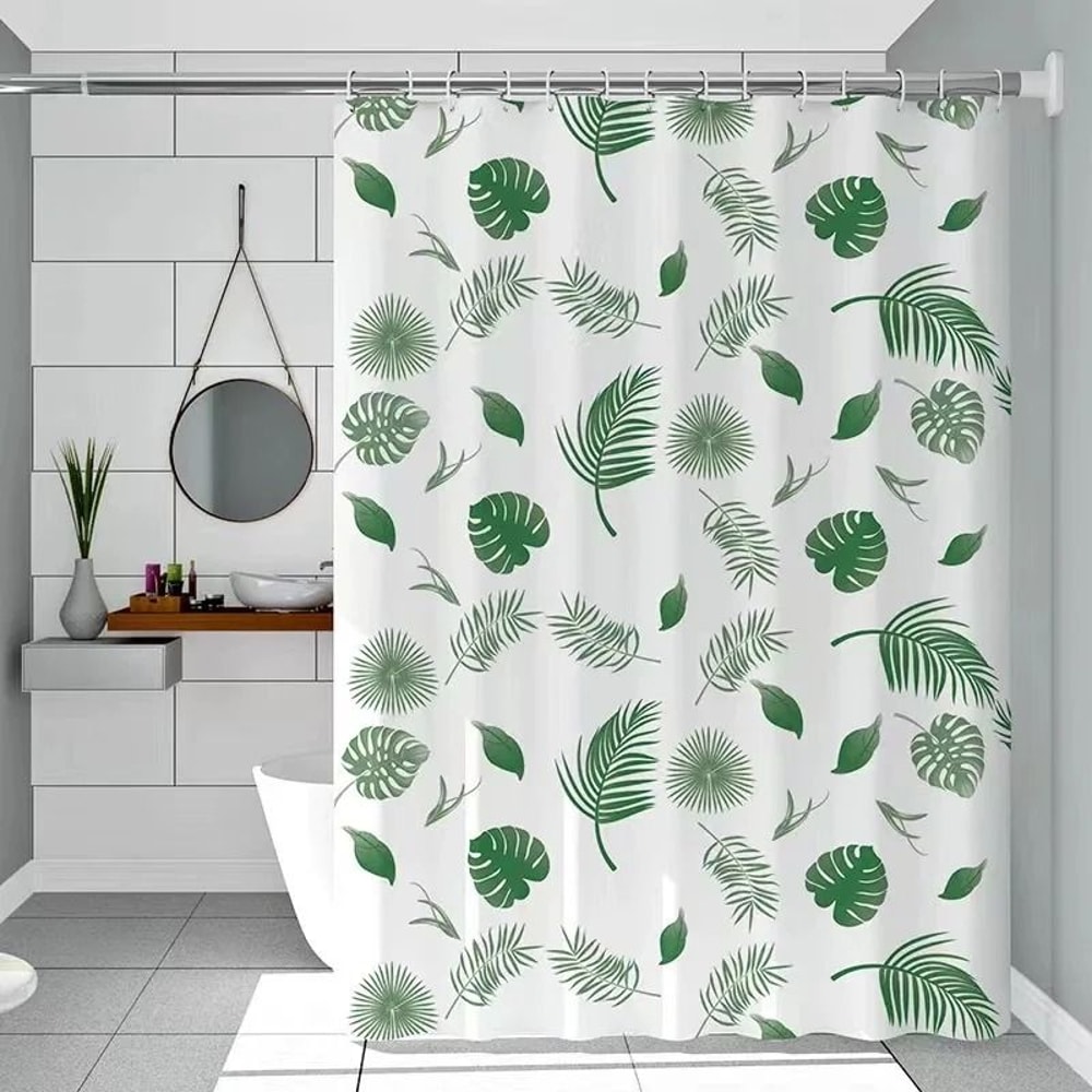 Green Leaves QuickDry Shower Curtain 0