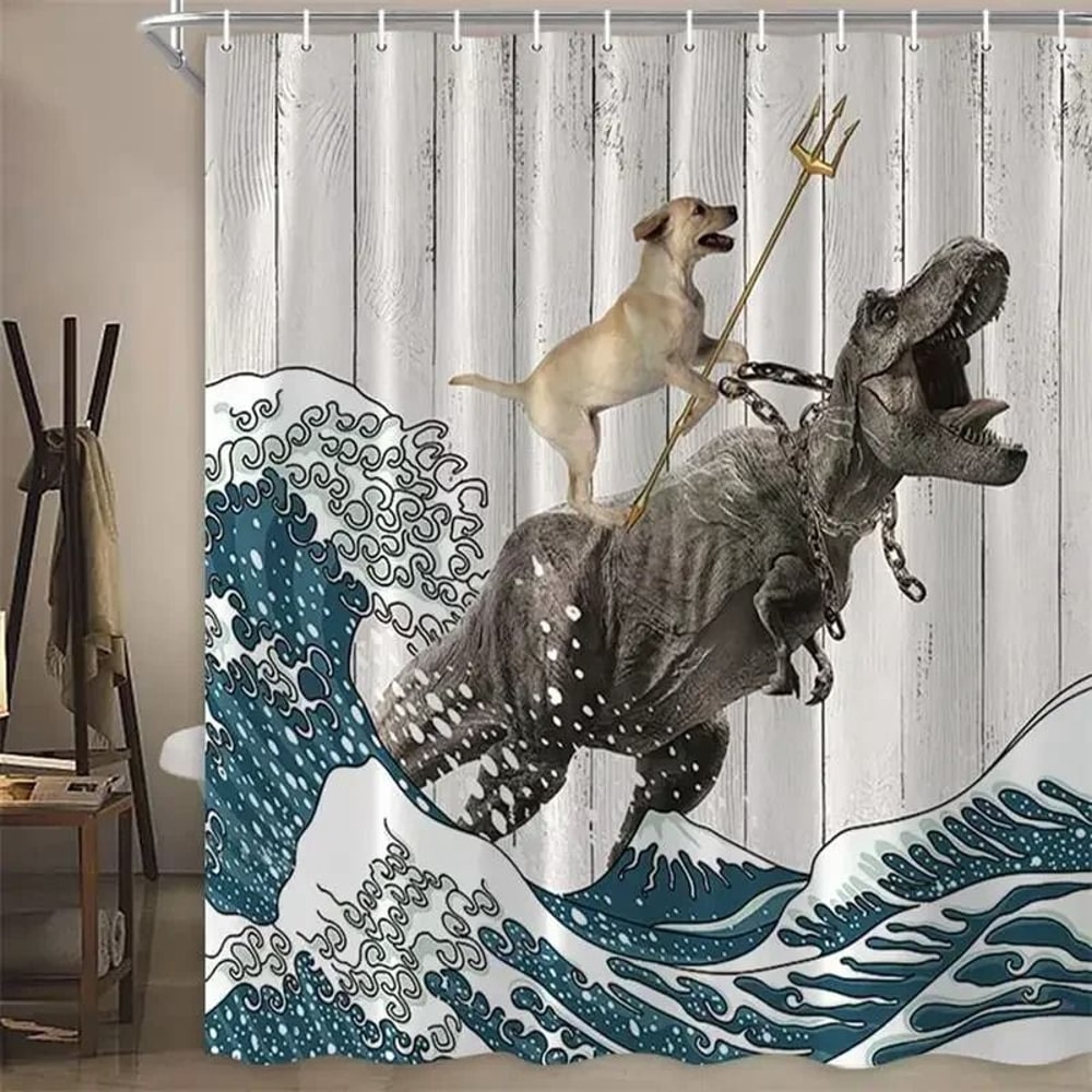 Creative Kids Cat Riding Dinosaur Shower Curtain 10