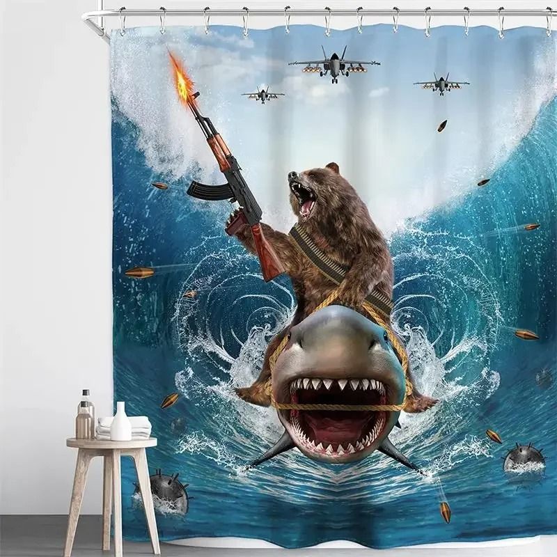 Creative Kids Cat Riding Dinosaur Shower Curtain 12