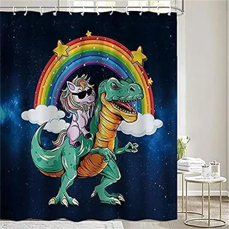 Creative Kids Cat Riding Dinosaur Shower Curtain 6