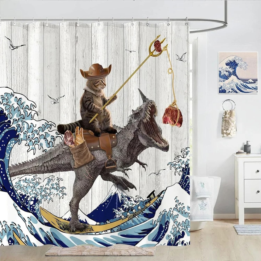 Creative Kids Cat Riding Dinosaur Shower Curtain 15