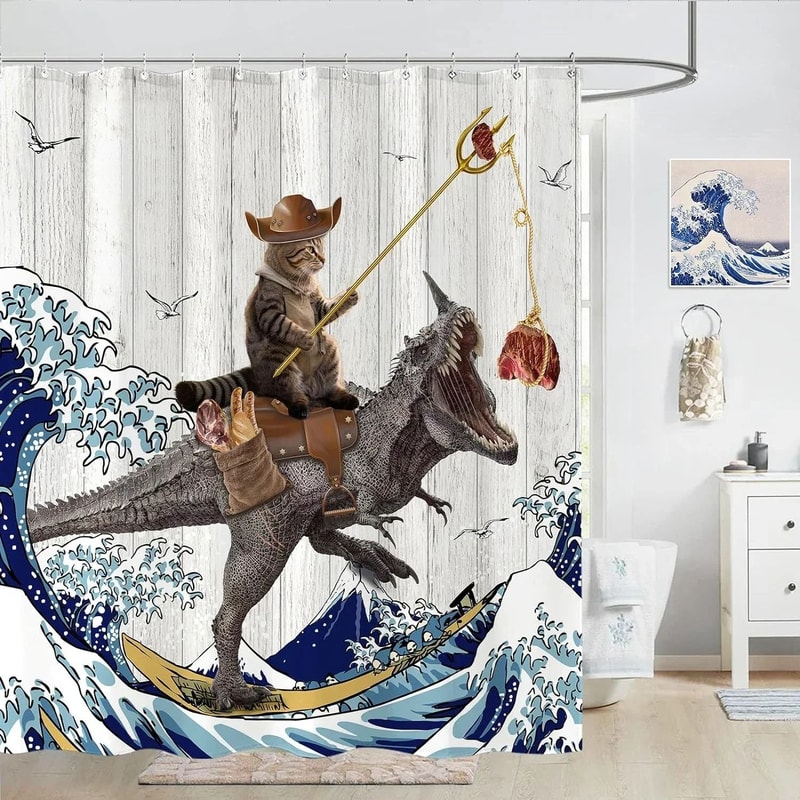 Creative Kids Cat Riding Dinosaur Shower Curtain 15