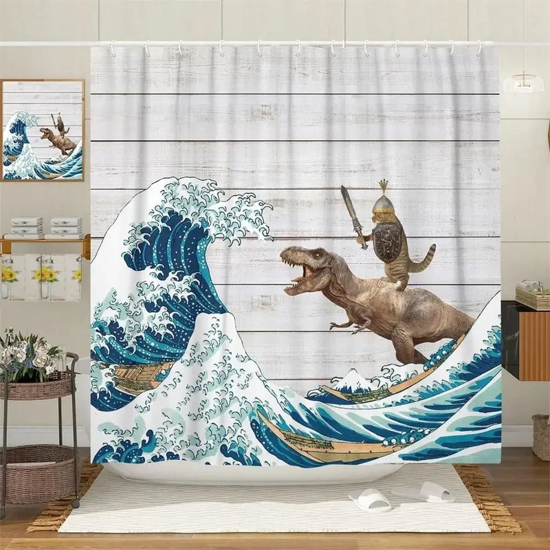 Creative Kids Cat Riding Dinosaur Shower Curtain 16