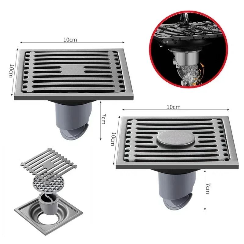 Square AntiOdor Stainless Steel Floor Drain 0