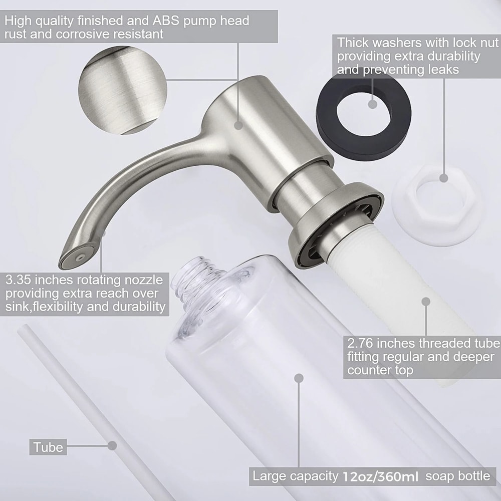 Sleek BuiltIn Kitchen Sink Soap Dispenser 360ml Modern Countertop Pump For Liquid Soap 3