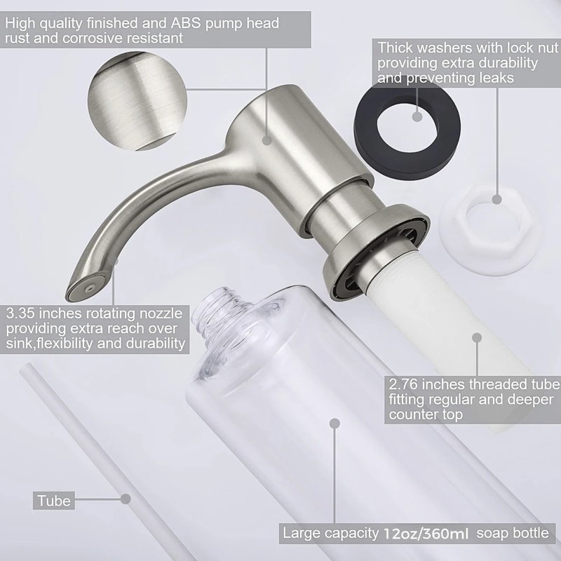 Sleek BuiltIn Kitchen Sink Soap Dispenser 360ml Modern Countertop Pump For Liquid Soap 3