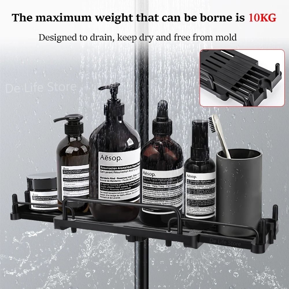 Extendable NoDrill Shower Shelf Versatile Shampoo Tray And Telescopic Storage Holder For Modern Ba 2