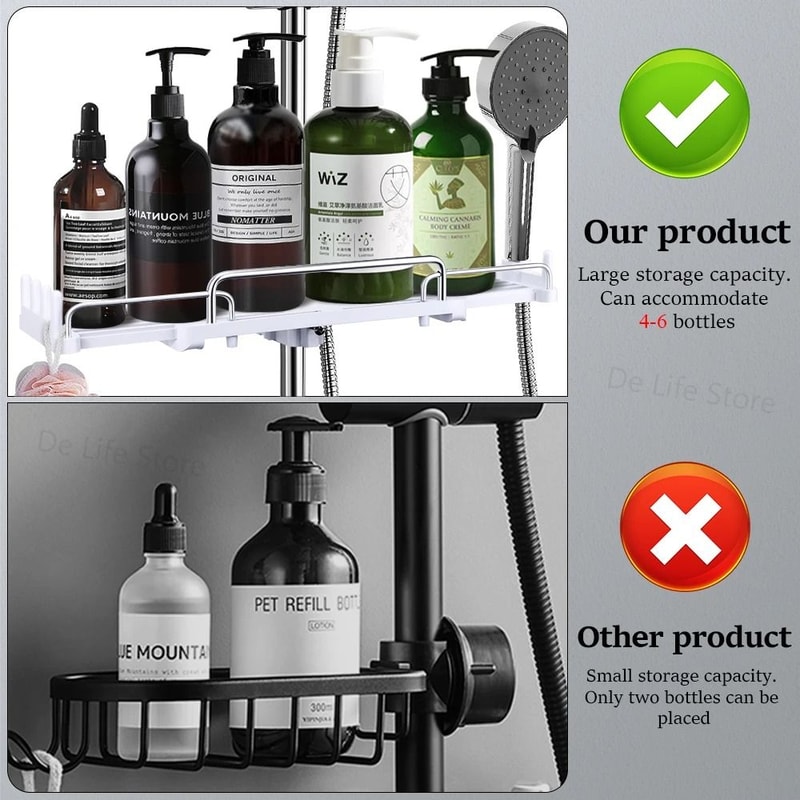 Extendable NoDrill Shower Shelf Versatile Shampoo Tray And Telescopic Storage Holder For Modern Ba 3