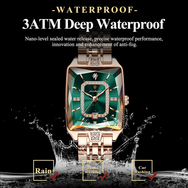 Rectangle Luxury Quartz Watch Waterproof Stainless Steel Timepiece With Calendar For Women 3