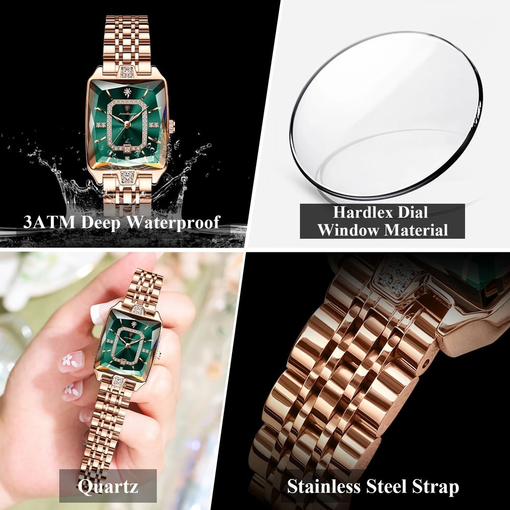 Rectangle Luxury Quartz Watch Waterproof Stainless Steel Timepiece With Calendar For Women 4