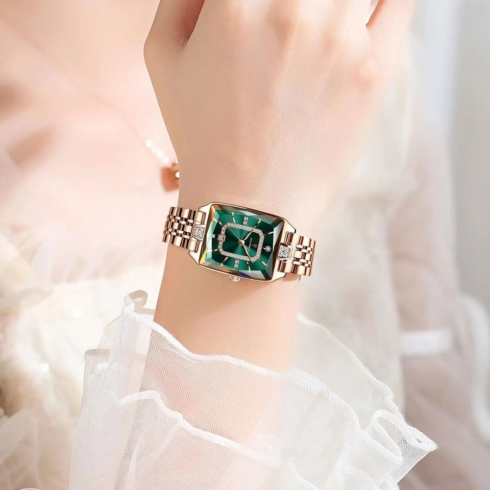 Rectangle Luxury Quartz Watch Waterproof Stainless Steel Timepiece With Calendar For Women 5