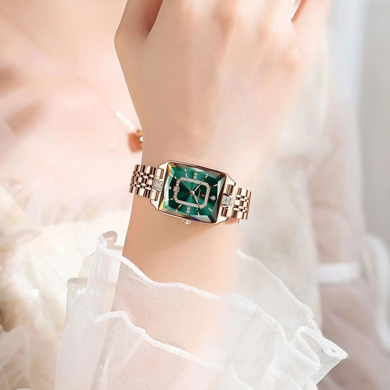 Rectangle Luxury Quartz Watch Waterproof Stainless Steel Timepiece With Calendar For Women 5