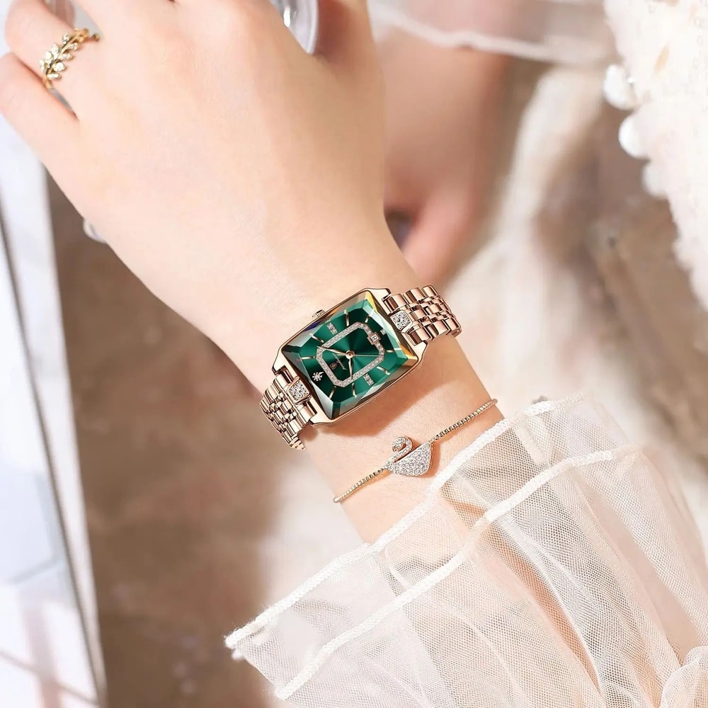 Rectangle Luxury Quartz Watch Waterproof Stainless Steel Timepiece With Calendar For Women 6