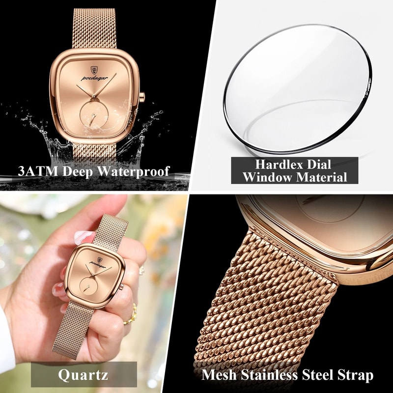 Stainless Steel Mesh Luxury Watch Modern Waterproof Quartz Wristwatch For FashionForward Women 4