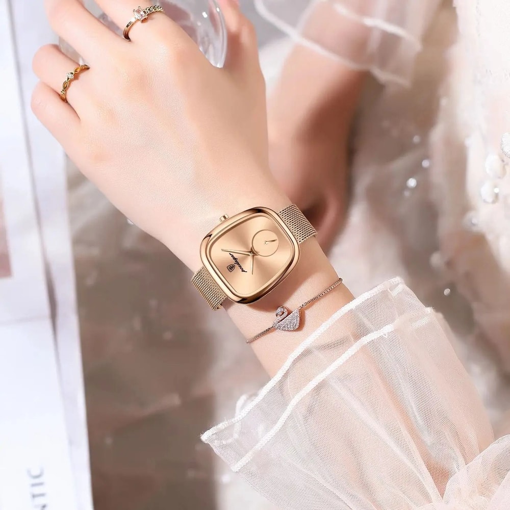 Stainless Steel Mesh Luxury Watch Modern Waterproof Quartz Wristwatch For FashionForward Women 6