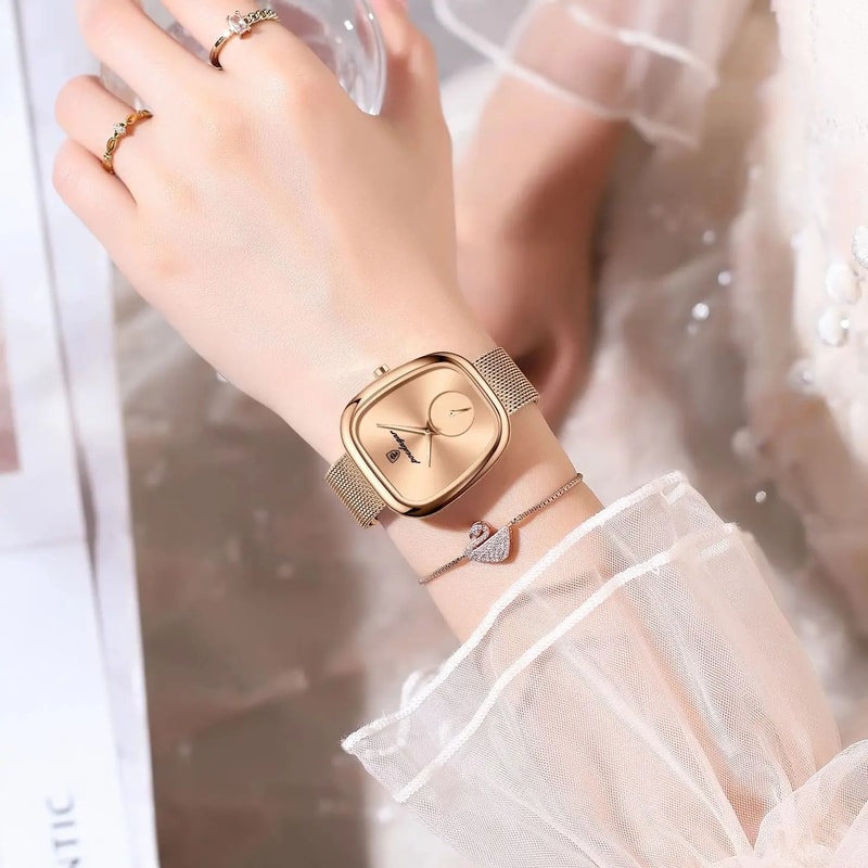 Stainless Steel Mesh Luxury Watch Modern Waterproof Quartz Wristwatch For FashionForward Women 6