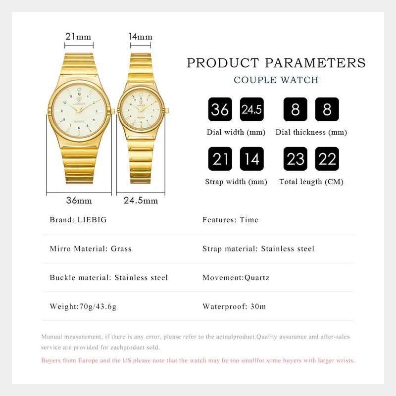 Luxury Golden Stainless Steel Quartz Watch Elegant Japan Movement Wristwatch For Men And Women 4