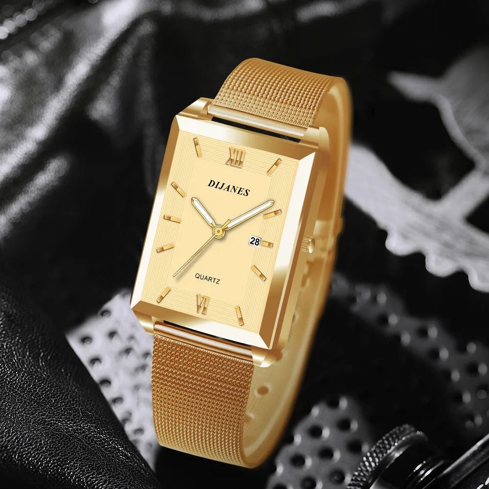 Luxury Fashion Gold Stainless Steel Watch Elegant Quartz Wristwatch With Calendar For Men And Wome 1