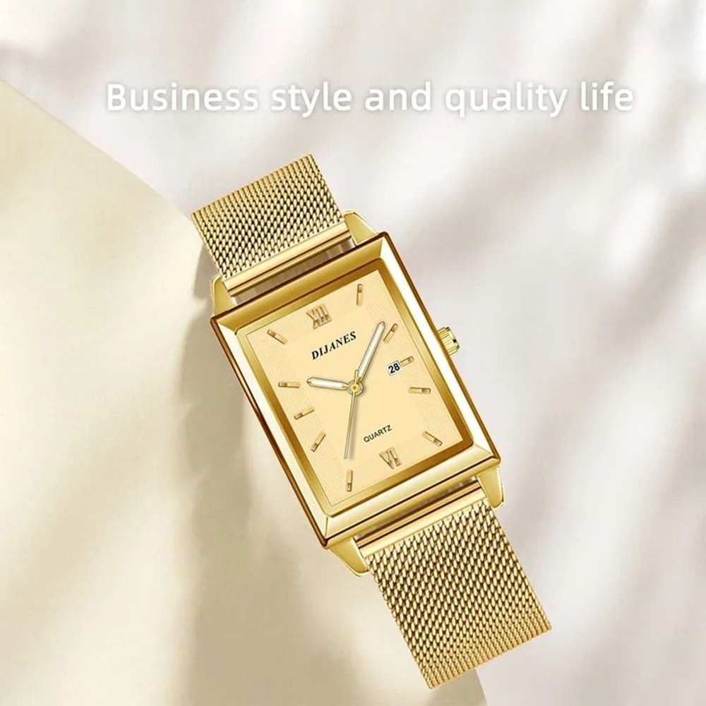 Luxury Fashion Gold Stainless Steel Watch Elegant Quartz Wristwatch With Calendar For Men And Wome 2