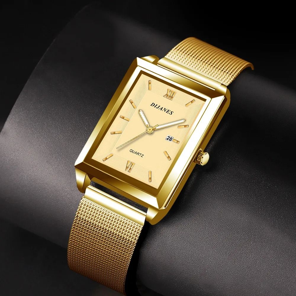Luxury Fashion Gold Stainless Steel Watch Elegant Quartz Wristwatch With Calendar For Men And Wome 3