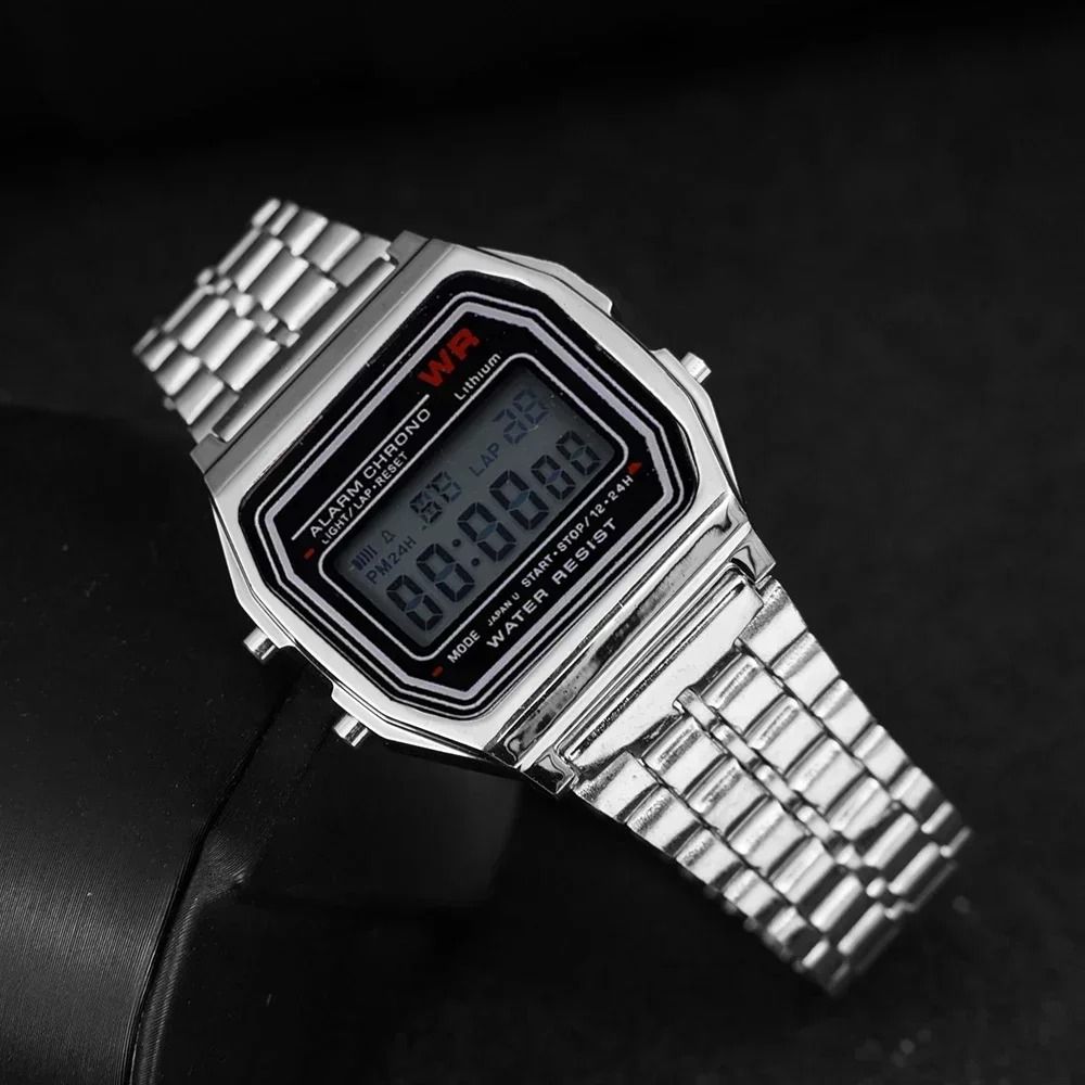 Retro Digital Stainless Steel Sports Watch Waterproof MilitaryStyle Electronic Wristwatch For Men 7