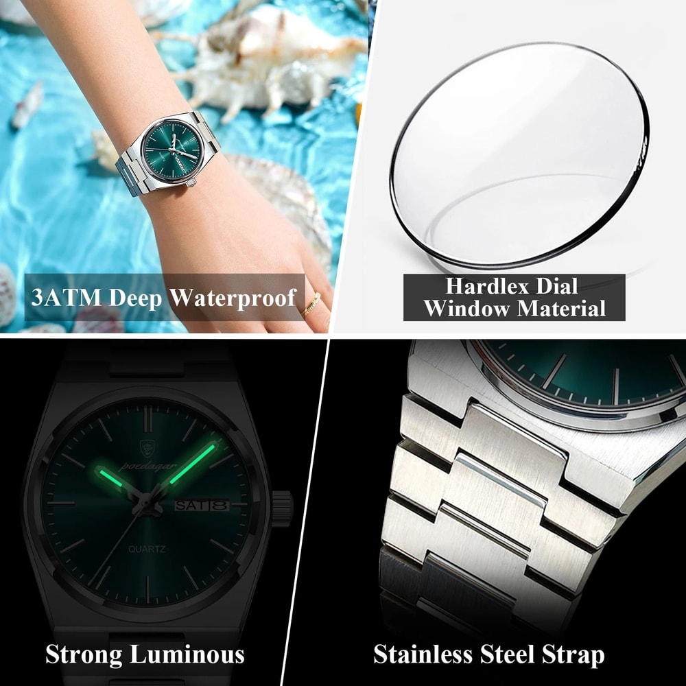 Stainless Steel Quartz Watch Waterproof Luxury Timepiece With Date And Week Display For Women 1