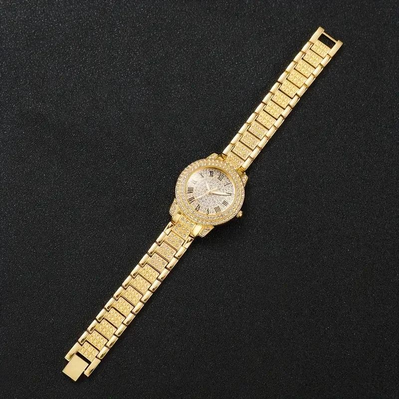 Luxury Roman Numeral Full Diamond Watch Gift Set Elegant Alloy Quartz Timepiece And Matching Jewel 5