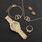 Luxury 6Piece Full Diamond Watch Heart Jewelry Set Elegant ThreeEye Dial Timepiece And Matching A