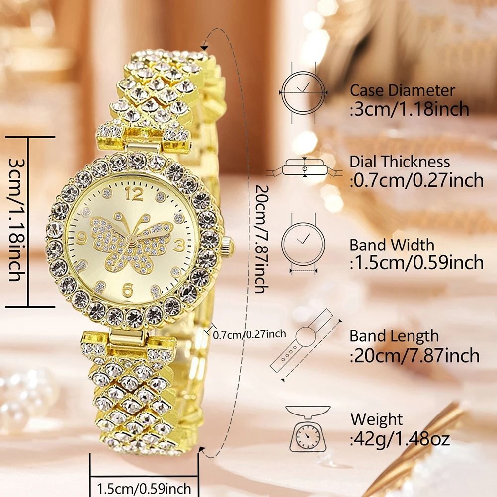 Golden Butterfly Luxury Quartz Watch Set 4Piece Trendy Fashion Bracelet Collection For Effortless 5