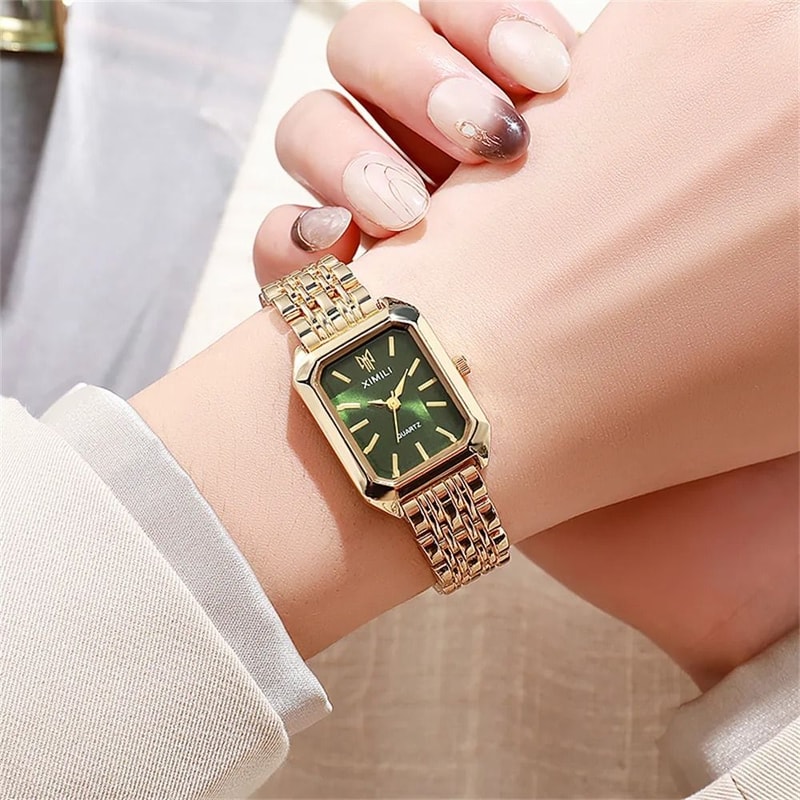 Square Roman Scale Watch Luxury Gold Alloy Quartz Wristwatch For FashionForward Women 9