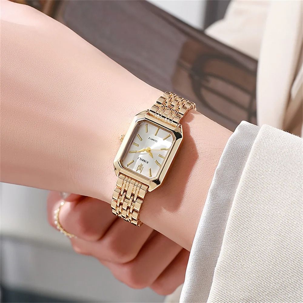 Square Roman Scale Watch Luxury Gold Alloy Quartz Wristwatch For FashionForward Women 7