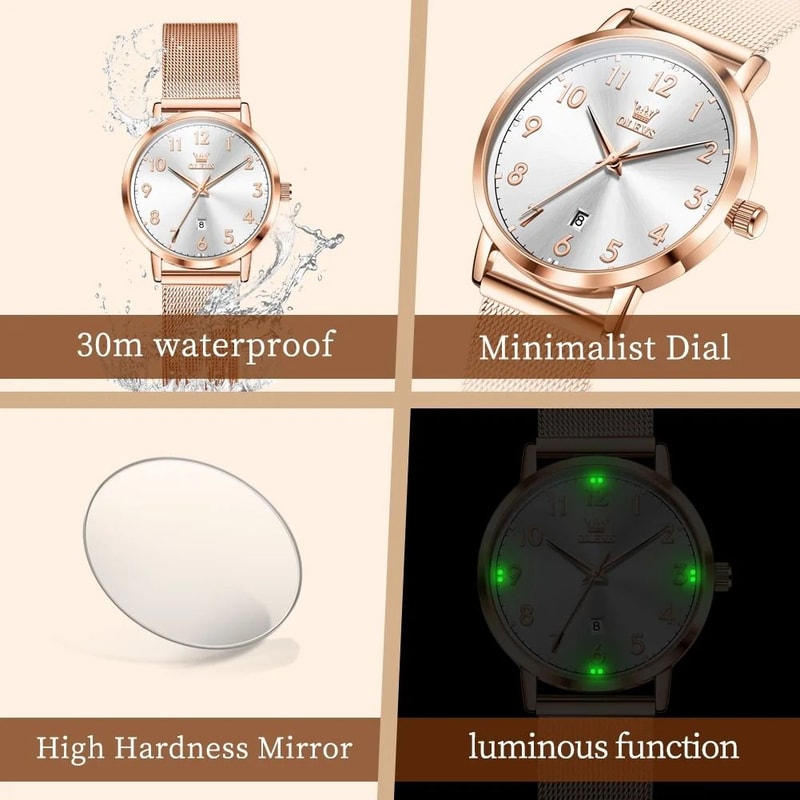 Elegant Rose Gold Bracelet Watch Luxury Waterproof Quartz Timepiece For Women 4