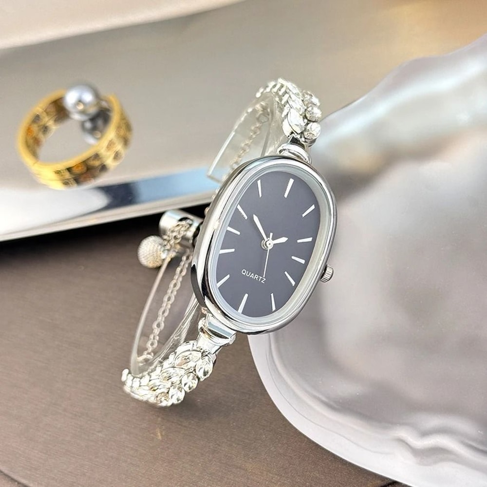 Oval LeafDiamond Bracelet Watch Super Convenient PullCord Quartz Timepiece With NatureInspired Acc 11