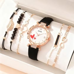 love diamond 6-piece watch & jewelry set – light luxury rose gold & white fashion collection for women