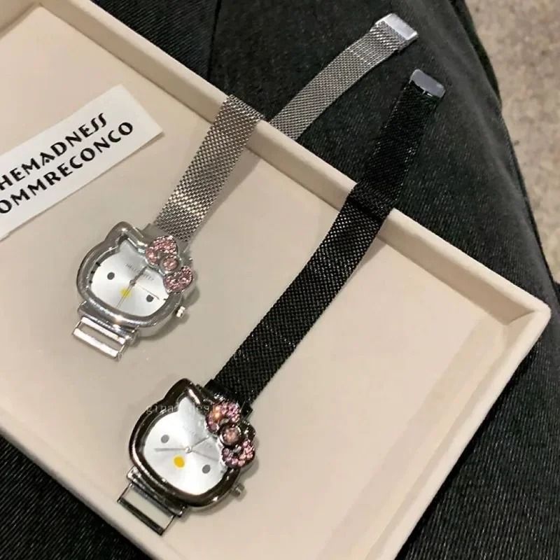 Hello Kitty Crystal Bow Magnet Watch Fashionable Sanrio Anime Quartz Timepiece For Girls Fans 1