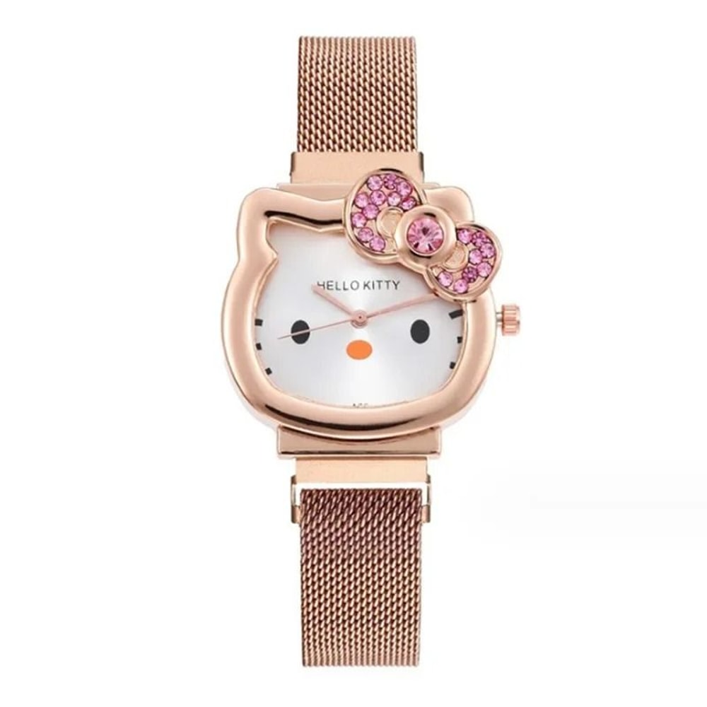 Hello Kitty Crystal Bow Magnet Watch Fashionable Sanrio Anime Quartz Timepiece For Girls Fans 8