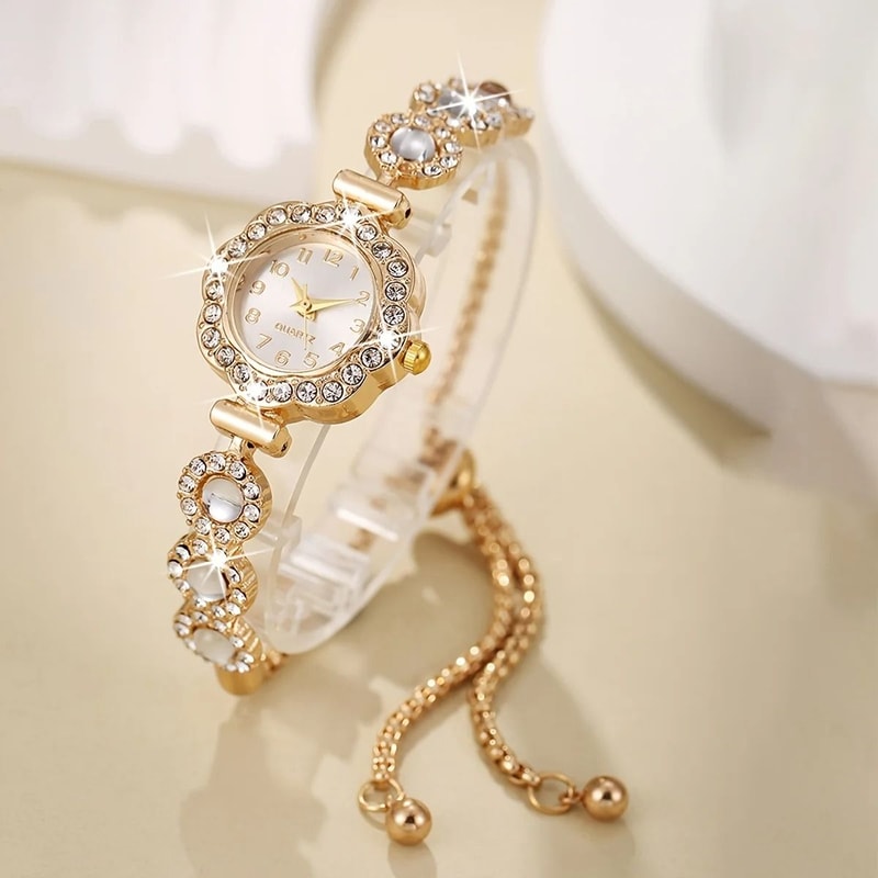 Rhinestone Bracelet Watch Fashionable Crystal Studded Quartz Wristwatch For Ladies Girls 0