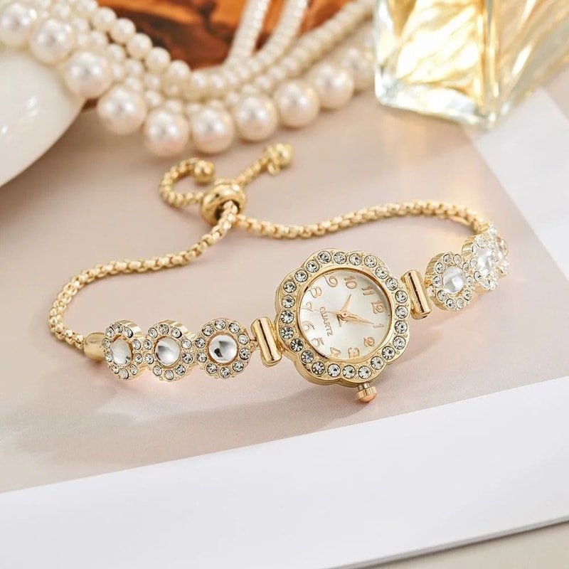 Rhinestone Bracelet Watch Fashionable Crystal Studded Quartz Wristwatch For Ladies Girls 7