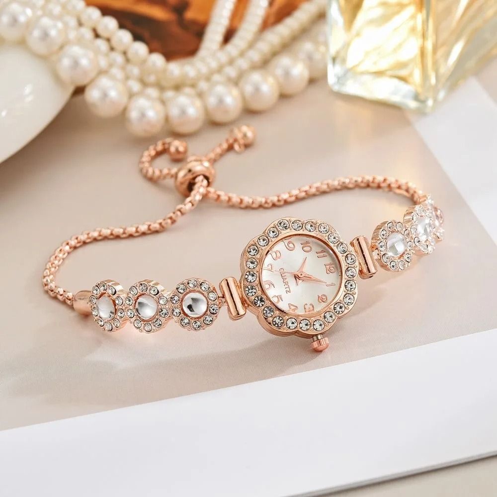 Rhinestone Bracelet Watch Fashionable Crystal Studded Quartz Wristwatch For Ladies Girls 8