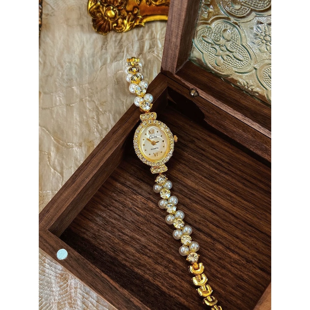Luxurious MotherofPearl Vintage Watch Elegant Oval Timepiece With Rhinestone Inlays For Women 4