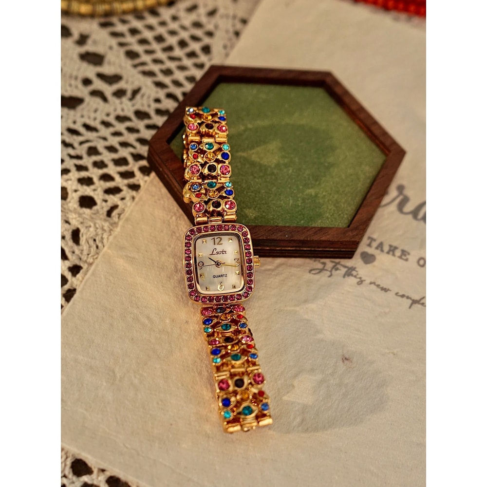French Elegance Colorful Gemstone Watch Luxury MotherofPearl Square Timepiece With 30m Waterproofi 3
