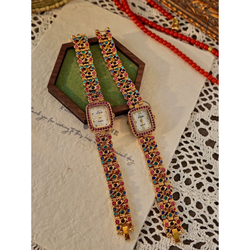 French Elegance Colorful Gemstone Watch Luxury MotherofPearl Square Timepiece With 30m Waterproofi 5