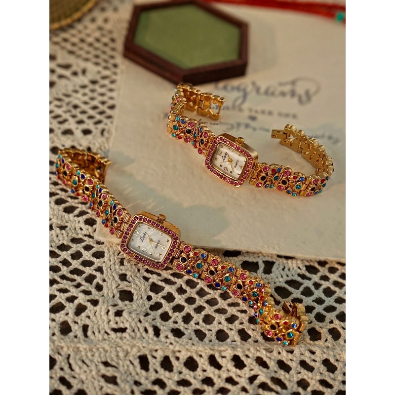 French Elegance Colorful Gemstone Watch Luxury MotherofPearl Square Timepiece With 30m Waterproofi 6