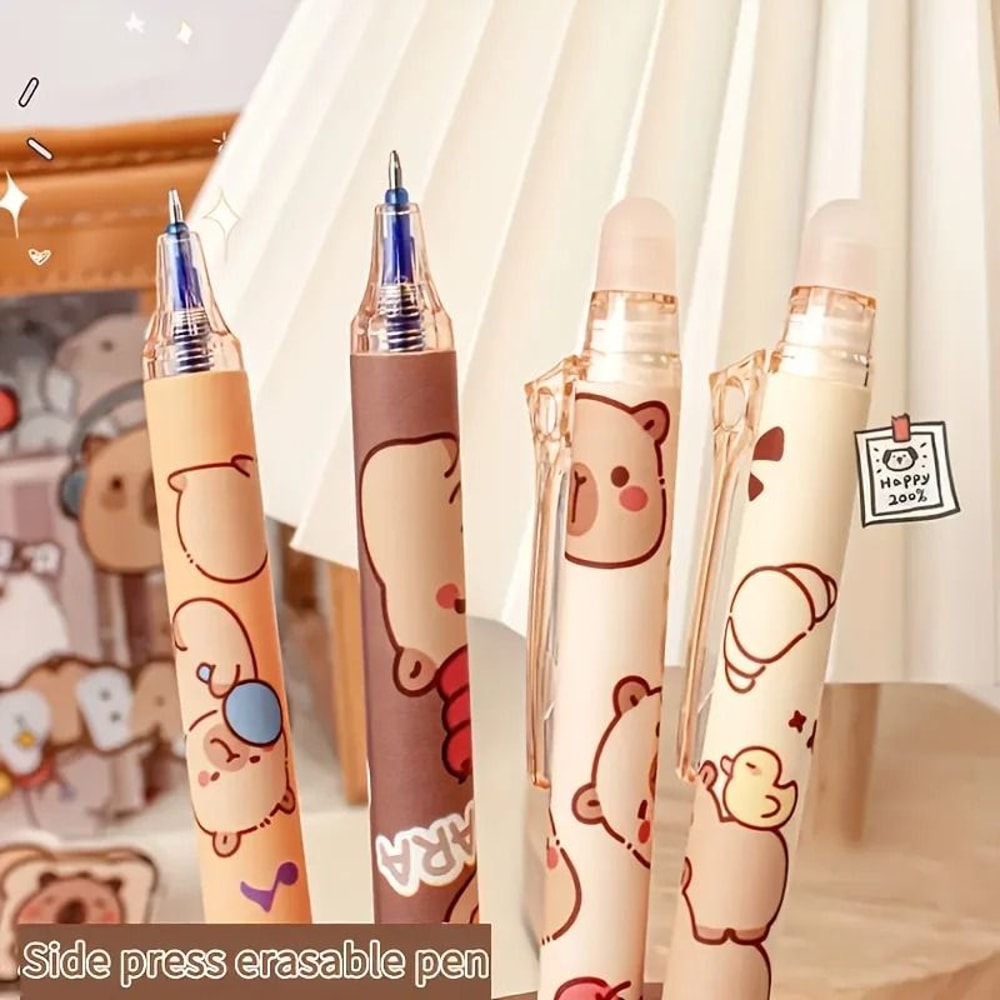 6Piece Cute Capybara Erasable Gel Pen Set 05mm Retractable Blue Ink For Effortless Writing Editin 3