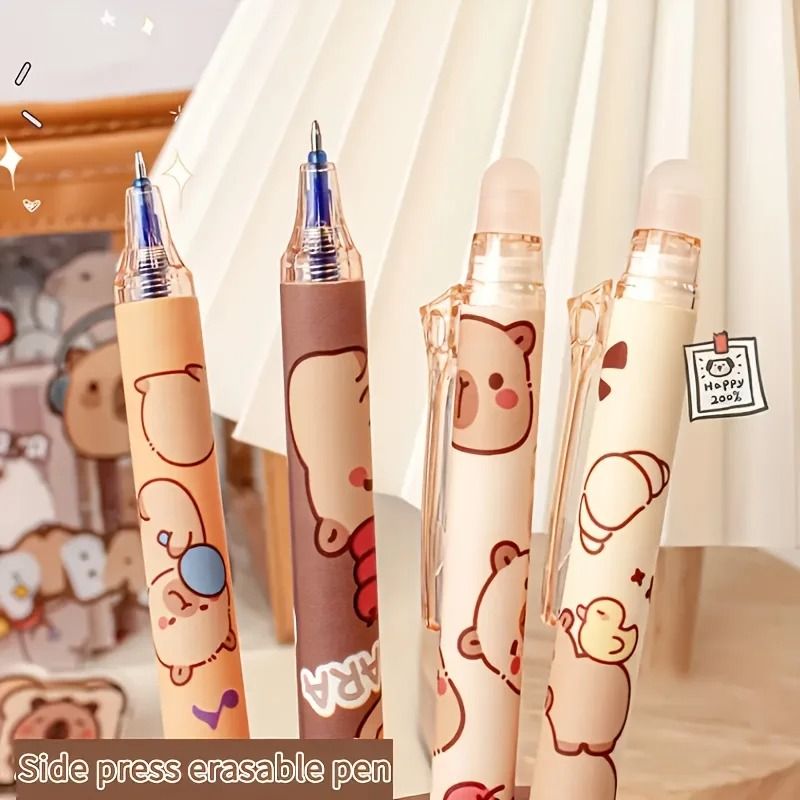 6Piece Cute Capybara Erasable Gel Pen Set 05mm Retractable Blue Ink For Effortless Writing Editin 3
