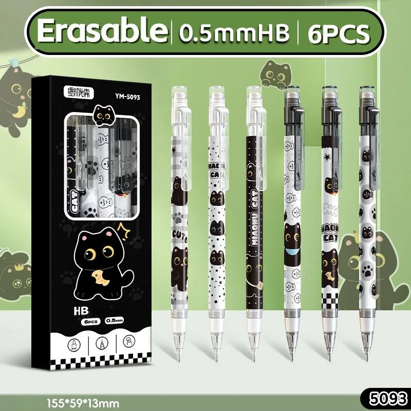 6Piece Cute Cat Mechanical Pencil Set 05mm Precision Writing Drawing Tools For School Office 0