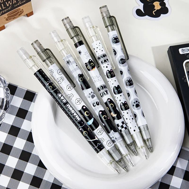 6Piece Cute Cat Mechanical Pencil Set 05mm Precision Writing Drawing Tools For School Office 1