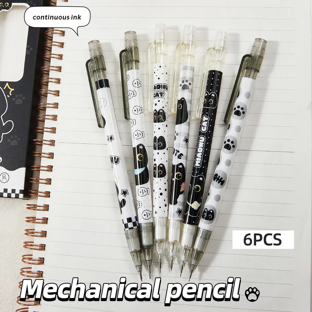 6Piece Cute Cat Mechanical Pencil Set 05mm Precision Writing Drawing Tools For School Office 5