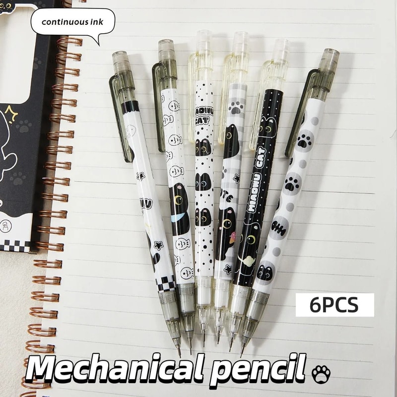6Piece Cute Cat Mechanical Pencil Set 05mm Precision Writing Drawing Tools For School Office 5